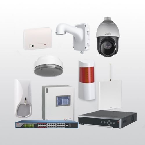 Telenot Funkalarmanlage Komplettset professional mit Außenbereich Videoüberwachung Set 8 inkl. HIKVision Set mit 4 Kameras, 1 NVR und 1 Switch