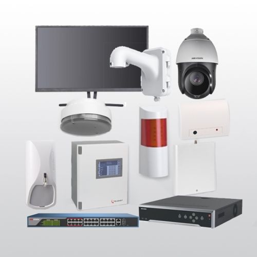 Telenot Funkalarmanlage Komplettset professional mit Außenbereich Videoüberwachung Set 8 inkl. HIKVision Set mit 4 Kameras, 1 Switch, 1 NVR und 1 Monitor