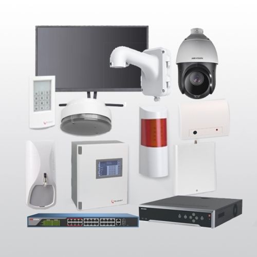 Telenot Funkalarmanlage Komplettset professional mit Außenbereich Videoüberwachung Set 9 inkl. HIKVision Set mit 4 Kameras, 1 NVR und 1 Switch