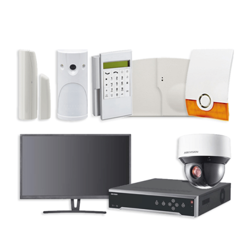 Videofied Funkalarmanlage Komplettset professional für Innen- und Außenbereich Überwachung inkl. HIKVision Videoset 4 mit 6 PTZ Dome Kameras, 1 NVR 8TB und 1 Monitor