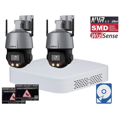 Dahua WLAN Videoüberwachungsset D2 mit 2 PTZ Kamera 4MP + NVR 4 Kanal + 2TB Festplatte