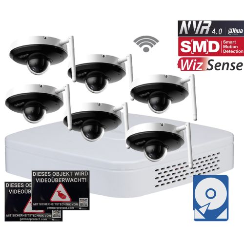 Dahua D27 WLAN Videoüberwachungsset 6x PTZ Dome Kamera 2MP + NVR 4 Kanal + 2 TB Festplatte 