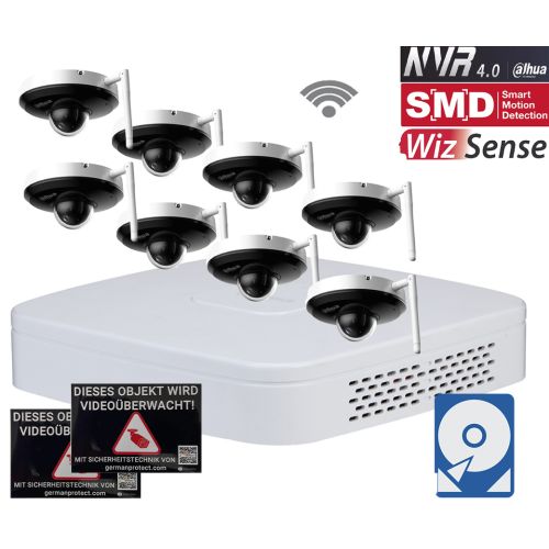 Dahua D21 WLAN Videoüberwachungsset 8x PTZ Dome Kamera 4MP + NVR 8 Kanal + 2 TB Festplatte