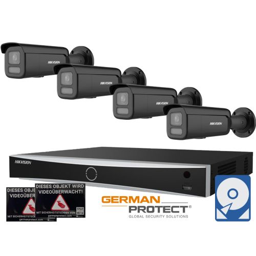 Hikvision M24 Videoüberwachungsset 4x Bullet Kamera Black 4MP + NVR 8 Kanal + 4 TB Festplatte 