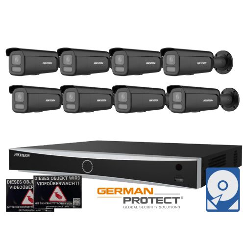 Hikvision M29 Videoüberwachungsset 8x Bullet Kamera Black 4MP + NVR 8 Kanal + 4 TB Festplatte