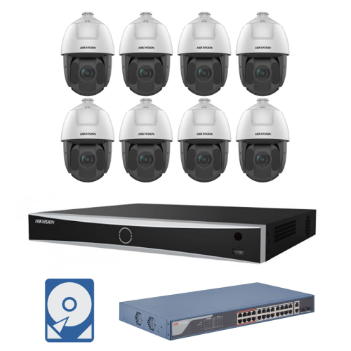 Hikvision Videoüberwachungsset 8x IP PTZ Panorama Kamera + 16 Kanal NVR + POE Switch