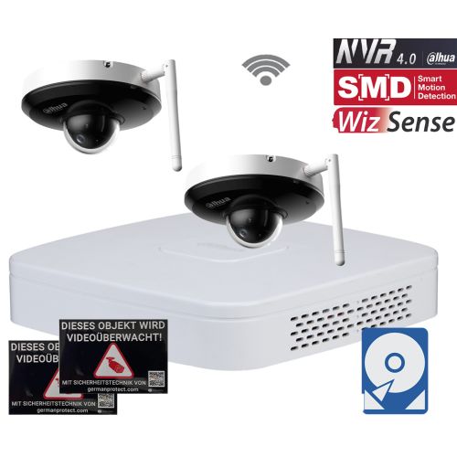 Dahua D18 WLAN Videoüberwachungsset 2x PTZ Dome Kamera 4MP + NVR 4 Kanal + 2 TB Festplatte