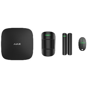Ajax StarterKit Plus Zentrale Hub Plus Alarmanlageset, Bewegungsmelder, Öffnungs-Melder und Funkfernbedienung mit Paniktaste in Farbe schwarz