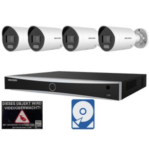 Hikvision M4 Videoüberwachungsset 4x Bullet Kamera Weiß 4MP + NVR 8 Kanal + 4 TB Festplatte