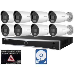 Hikvision M2 Videoüberwachungsset 8x Bullet Kamera weiß 4MP + NVR 8 Kanal + 4 TB Festplatte