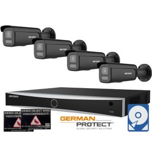 Hikvision M24 Videoüberwachungsset 4x Bullet Kamera Black 4MP + NVR 8 Kanal + 4 TB Festplatte 