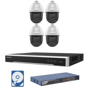 Hikvision Videoüberwachungsset 4x IP PTZ Panorama Kamera + 16 Kanal PoE NVR + POE Switch