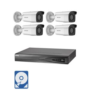 Hikvision Videoüberwachung-Set mit 4x 2MP Outdoor IP Bullet Kameras und 4 Kanal PoE Netzwerkrekorder