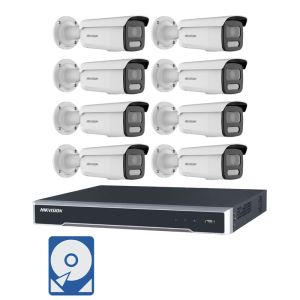 Hikvision Videoüberwachung-Set mit 8x 4MP ColorVu IP Bullet Kameras und 8 Kanal PoE Netzwerkrekorder
