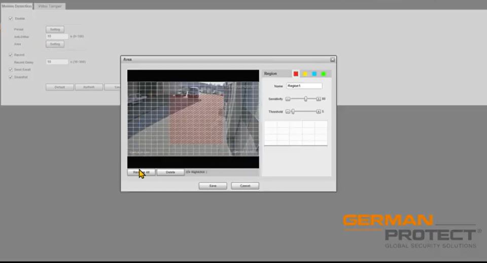 Einstellung von Alarmgitter einer Überwachungskamera für Bewegungsdetektion
