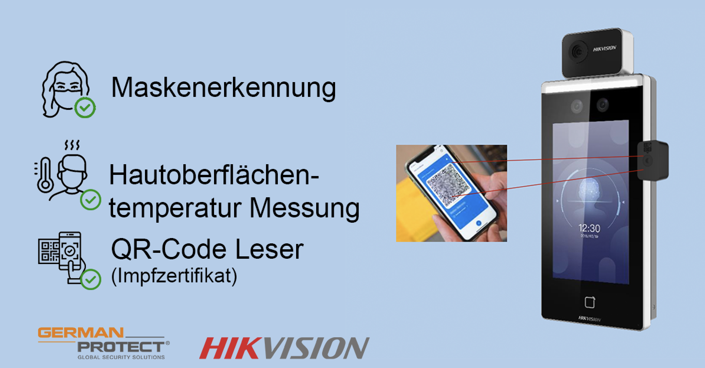 Hikvision Covid 19 vollautomatisierter Einlasskontroll-Terminal für Institutionen, Behörden, Gewerbe und Gastronomie